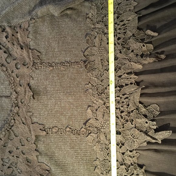 Long Top/Sweater Dress Knit With Lace and Sheer Overlay Chocolate Brown XL - Picture 8 of 14